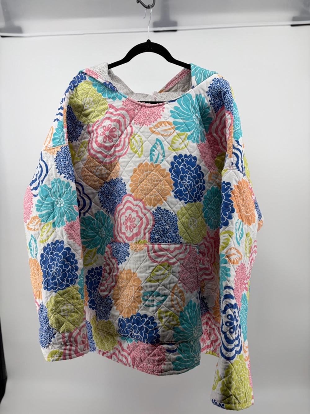 Handmade Multi Color Quilt Hoodie Pullover Anorak XL Upcycled Repurpose